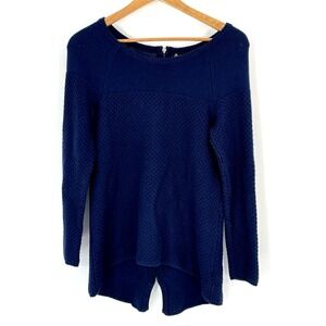 Signature Studio Womens Med Sweater‎ Navy High Low Hem Full Zip Back
